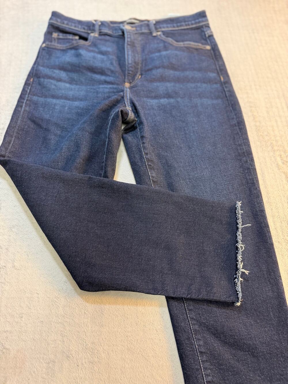 Banana Republic Premium Denim High Rise Straight Jeans Dark Indigo Raw Hem